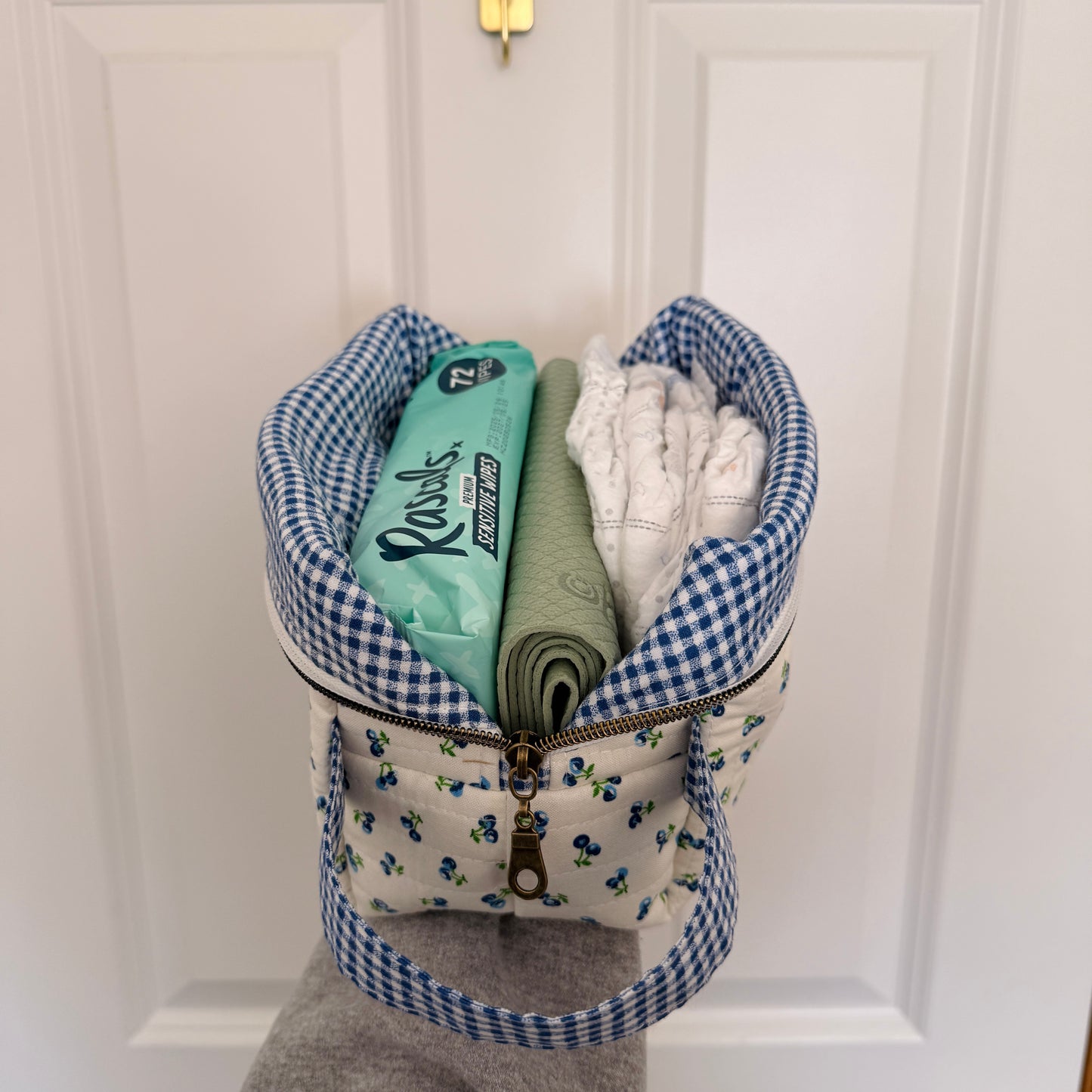 Diaper & Wipe Pouch – Blueberry/Blue Gingham (Limited)