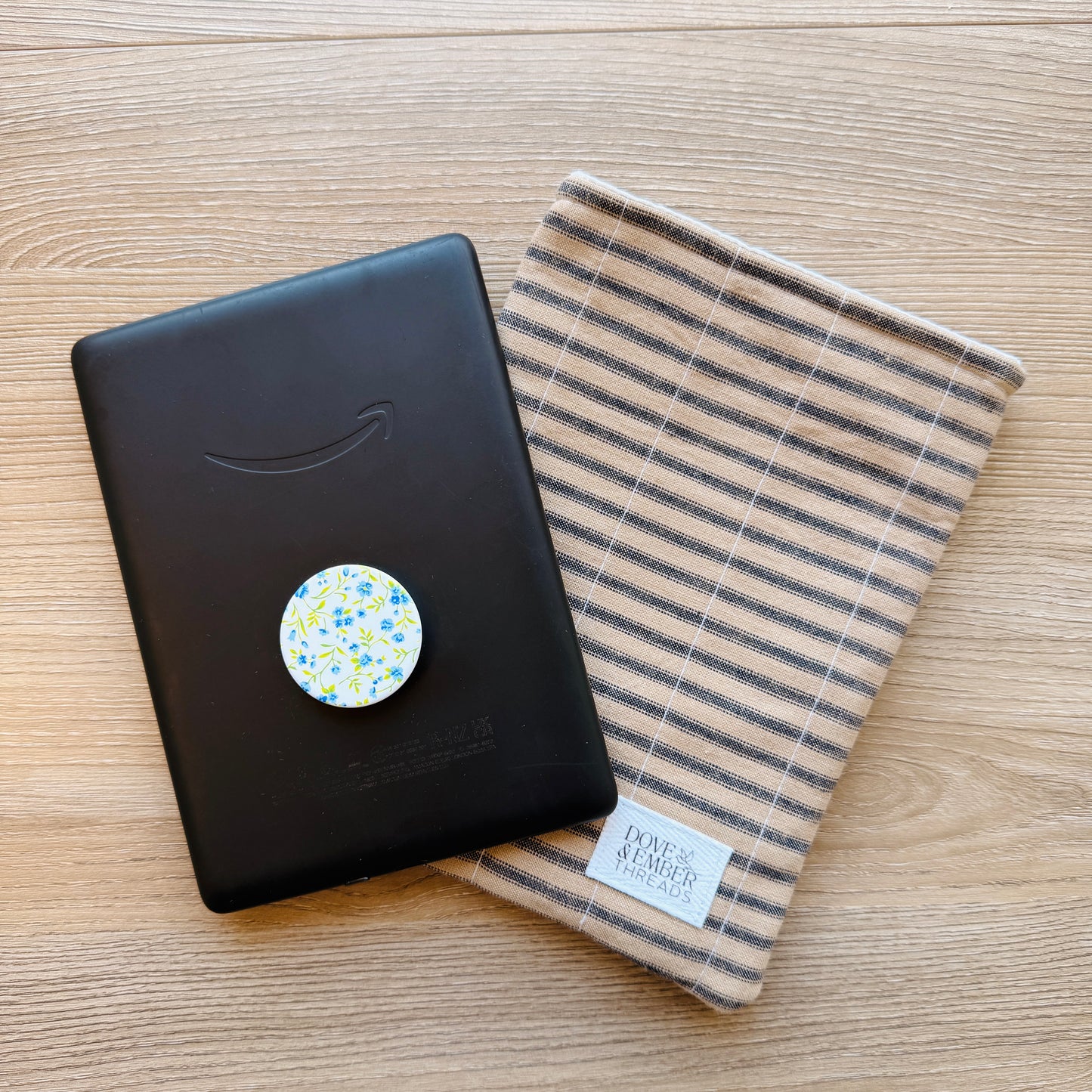 Book & E-Reader Sleeve – Tan Stripe/Tan Gingham - Small
