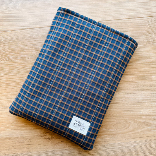 Book & E-Reader Sleeve – Blue/Yellow Plaid - Large