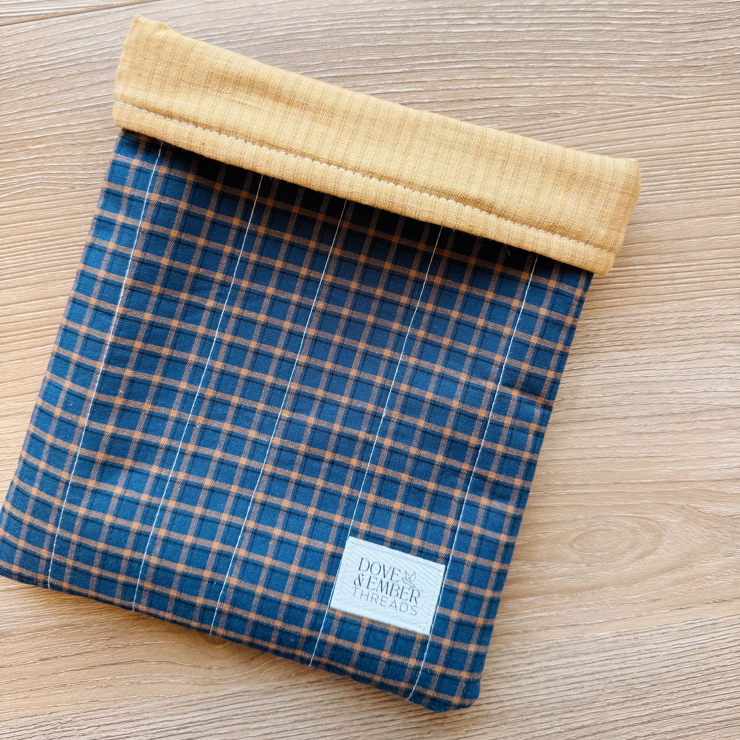 Book & E-Reader Sleeve – Blue/Yellow Plaid - Large