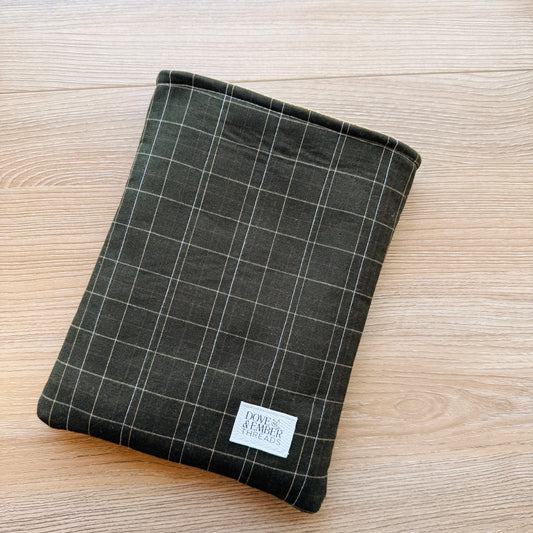 Book & E-Reader Sleeve – Army Green/Yellow Plaid - Large