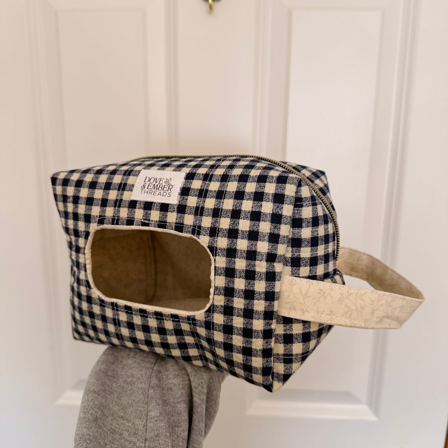 Diaper & Wipe Pouch – Navy Gingham/Soft Fern (Limited)