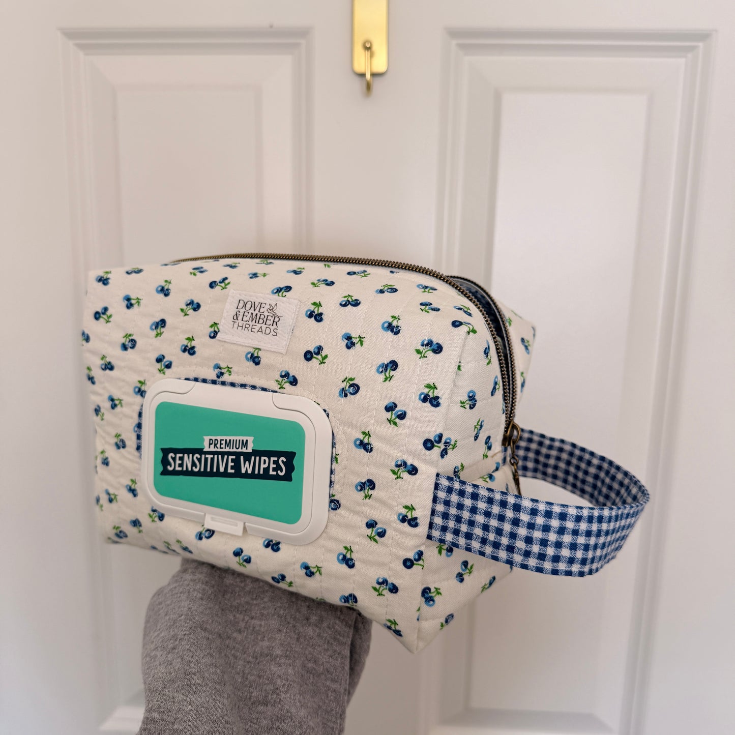 Diaper & Wipe Pouch – Blueberry/Blue Gingham (Limited)