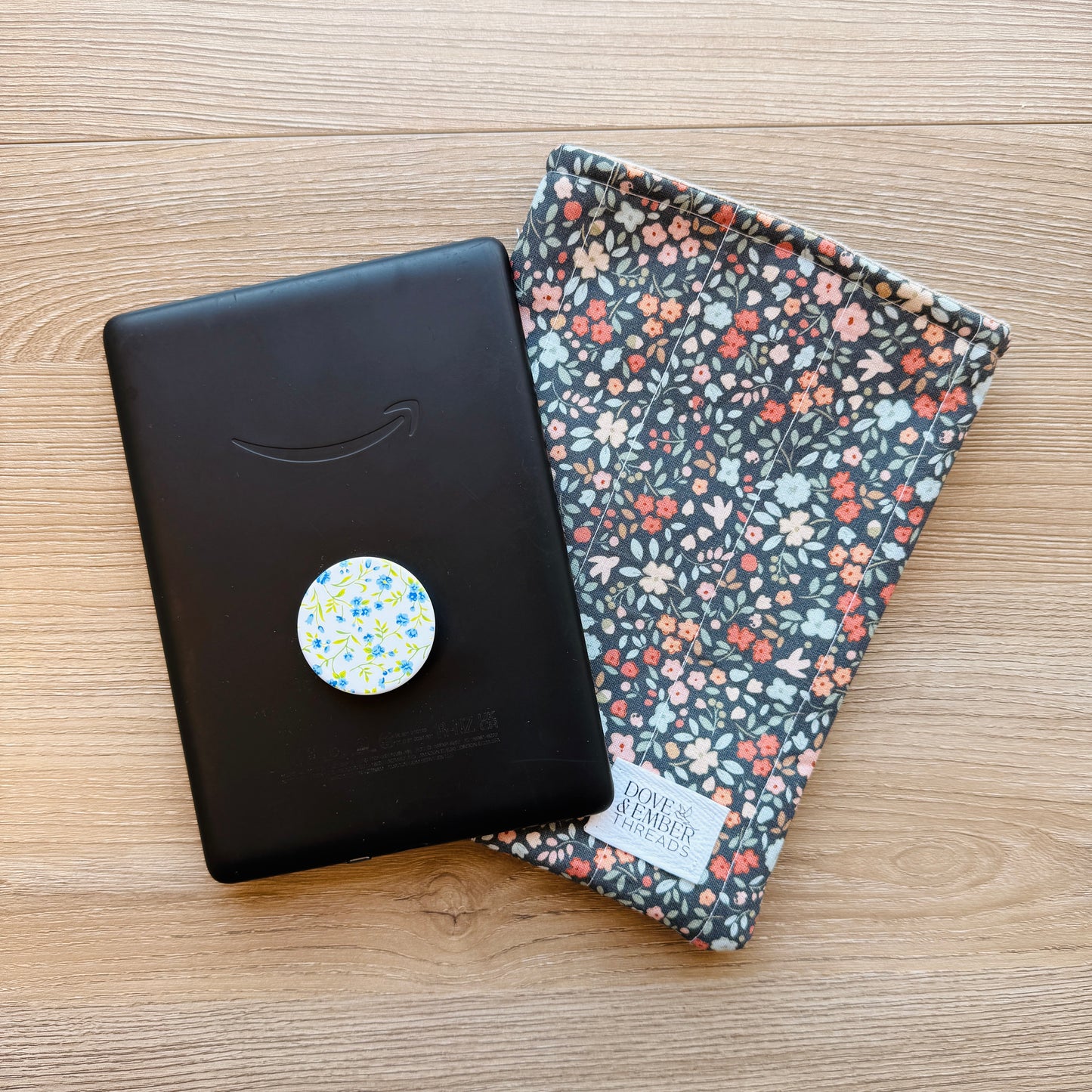 Book & E-Reader Sleeve – Midnight Garden/Tan Gingham - Small