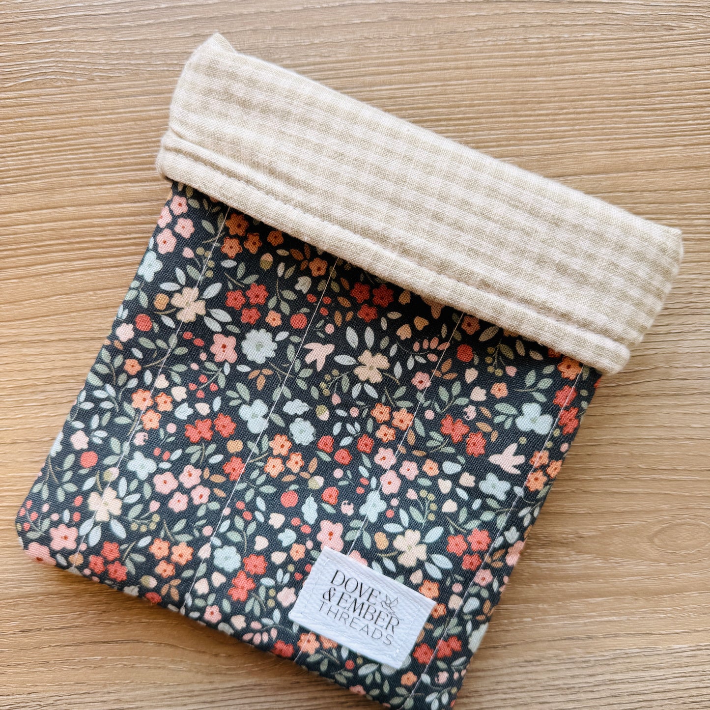Book & E-Reader Sleeve – Midnight Garden/Tan Gingham - Small