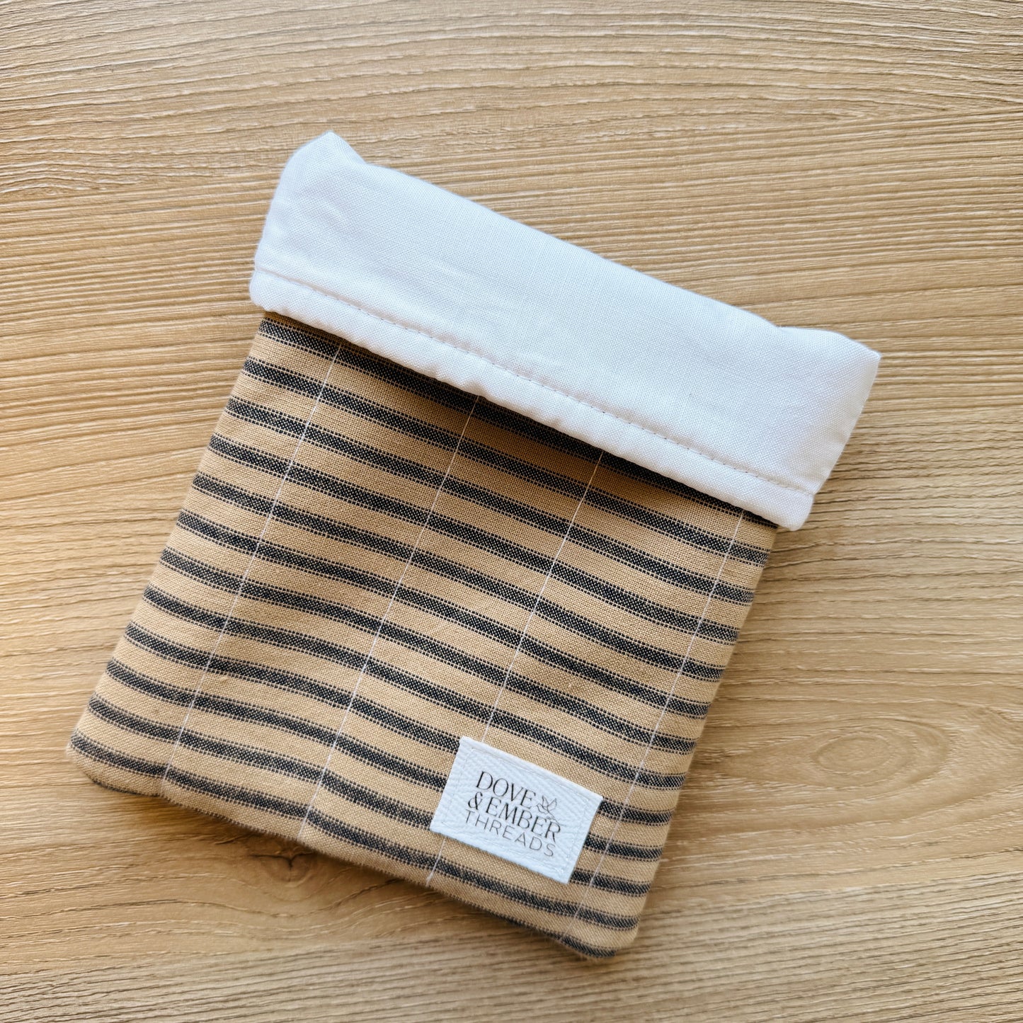 Book & E-Reader Sleeve – Tan Stripe/White - Small