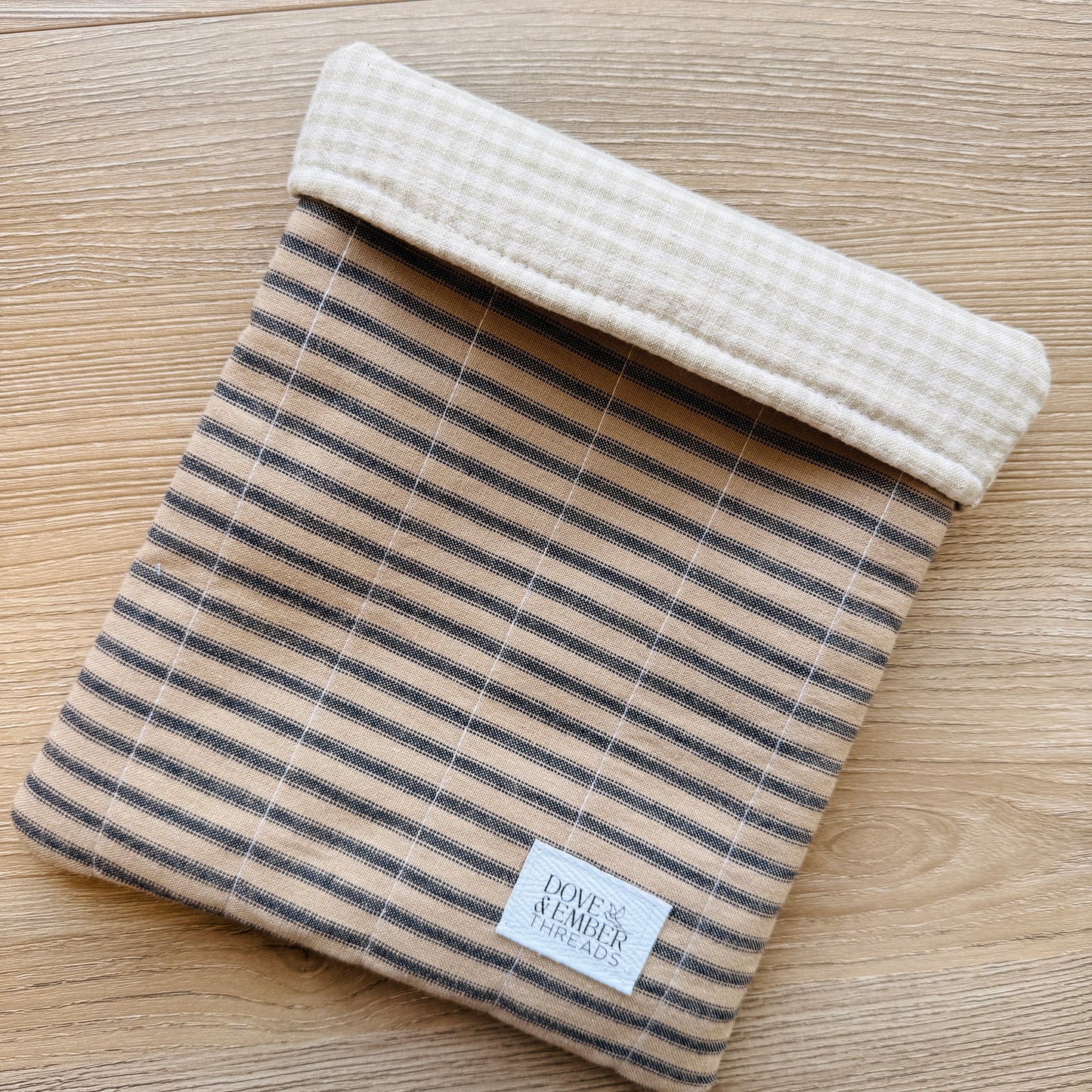 Book & E-Reader Sleeve – Tan Stripe/Tan Gingham - Small